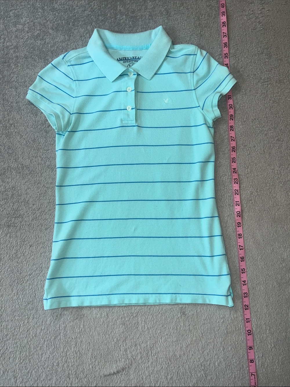 American Eagle Outfitters Aqua and Blue Striped Women’s Polo